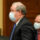 Rep. Larry Bucshon (R-IN) wearing a big mask, the biggest mask anyone has ever seen, during a meeting of the House Energy and Commerce Subcommittee on Health on May 14, 2020.